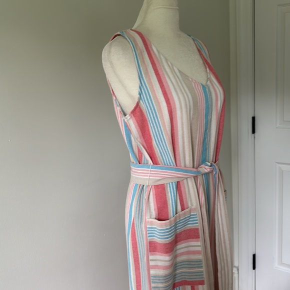 Robert Louis Linen Rayon Blend Cropped Striped Jumpsuit - Picture 2 of 9